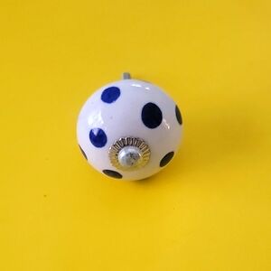 🔴 White and Blue Polka Dot Knob